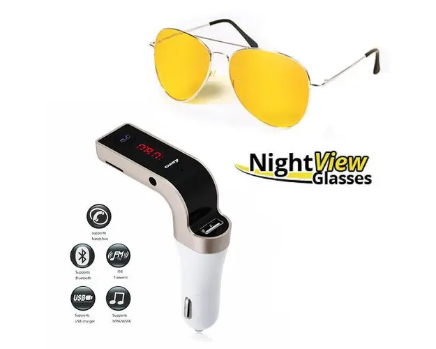Ochelari pentru condus noaptea + Car kit auto G7 Bluetooth modulator FM