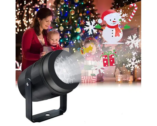 Proiector 16 figurine rotative cu tematica de Craciun, RGB 4W, pentru interior