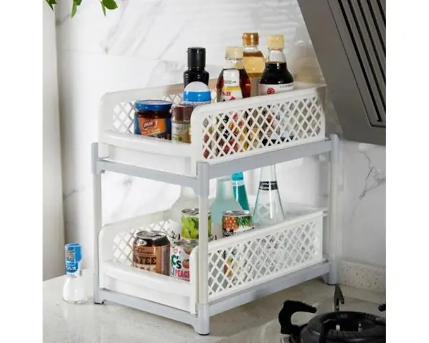 Etajera cu 2 rafturi culisante, Alb