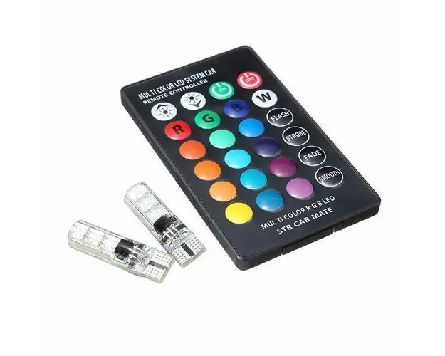 Set 2 becuri RGB auto cu telecomanda