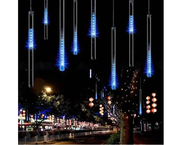 Instalatie tub luminos tip ploaie meteoriti, 30, 50 sau 80 cm, 8 tuburi, diverse culori