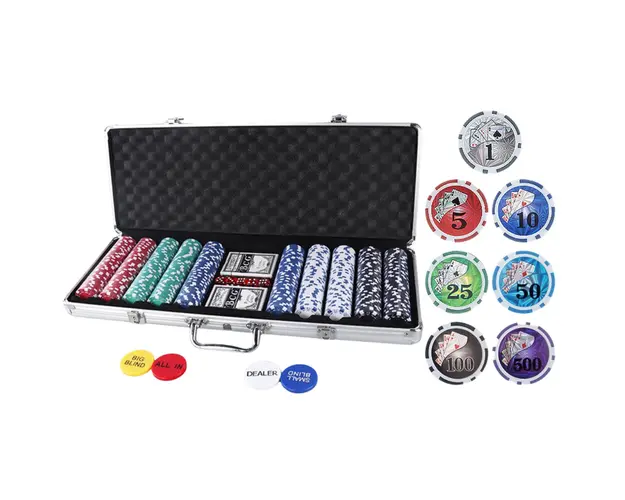 Set Poker 500 jetoane cu valoare, servieta de aluminiu