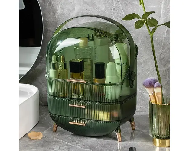 Organizator cosmetice, articole machiaj, bijuterii, cu capac transparent si 3 sertare