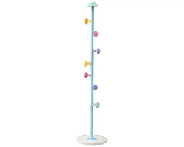 Cuier pentru haine, 7 carlige in forma de ciuperca, otel carbon, 167 x 30 cm, albastru