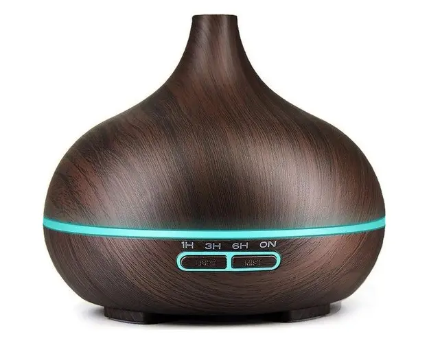Umidificator/Difuzor aromatizator ultrasunete Fresh Air, lemn natur, 7 culori programabil, oprire automata