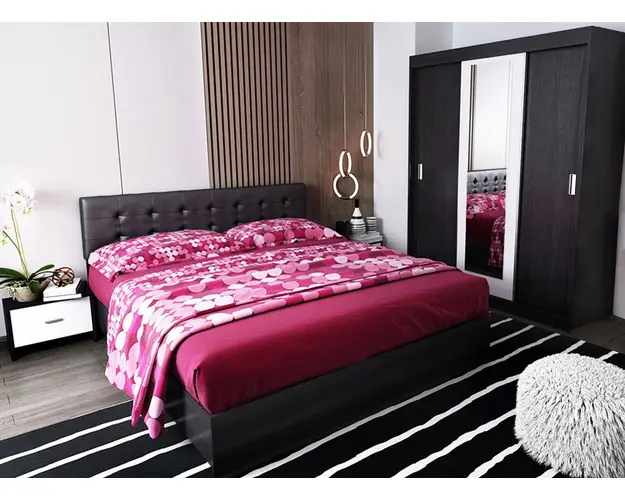 Set Mobila Dormitor Bingo F Tapitat Wenge - 4 piese