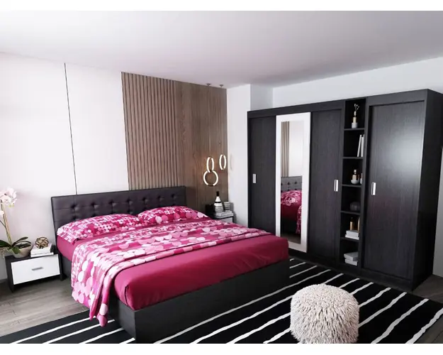 Set Mobila Dormitor Bingo F Tapitat Wenge 6 piese