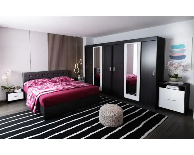 Set Mobila Dormitor Bingo F Tapitat Wenge Dulap Dublu