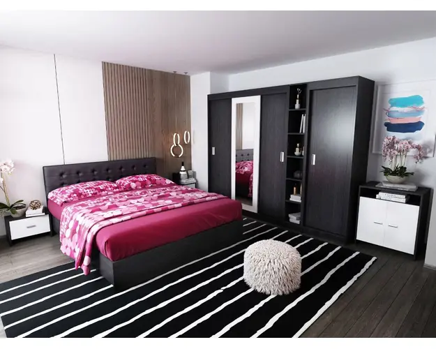 Set Mobila Dormitor Bingo F Tapitat Wenge 7 piese