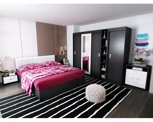 Set Mobila Dormitor Bingo F Tapitat Alb 7 piese