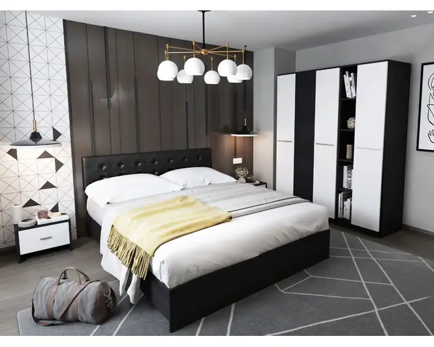 Set Mobila Dormitor Mario 3U 5 piese tapitat wenge