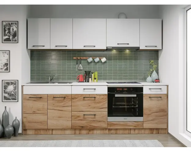 Set Mobila Bucatarie Gastro 240 Alb/Stejar - C02