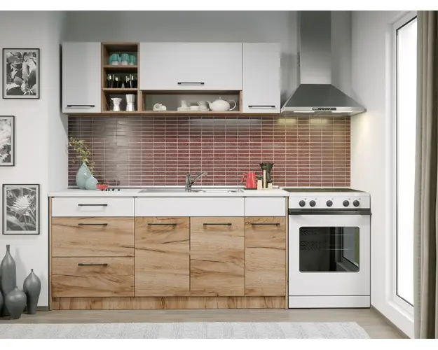 Set Mobila Bucatarie Gastro 170 Alb/Stejar - C14