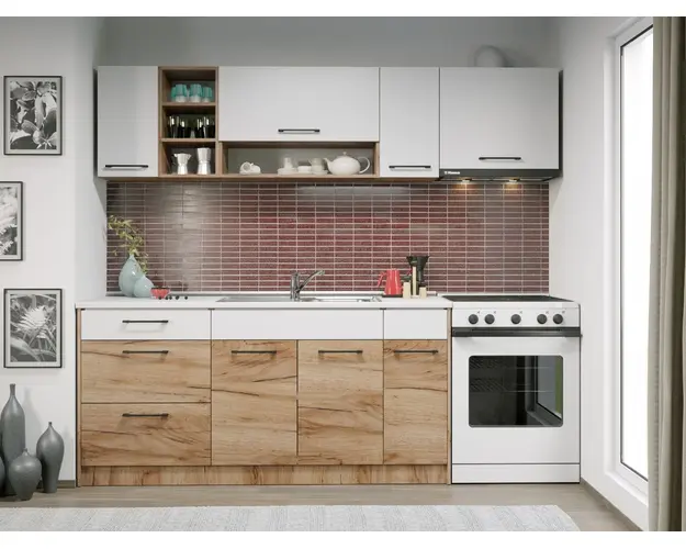 Set Mobila Bucatarie Gastro 230 Alb/Stejar - C13