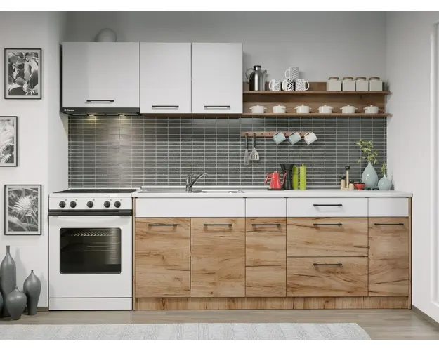 Set Mobila Bucatarie Gastro 260 Alb/Stejar - C15