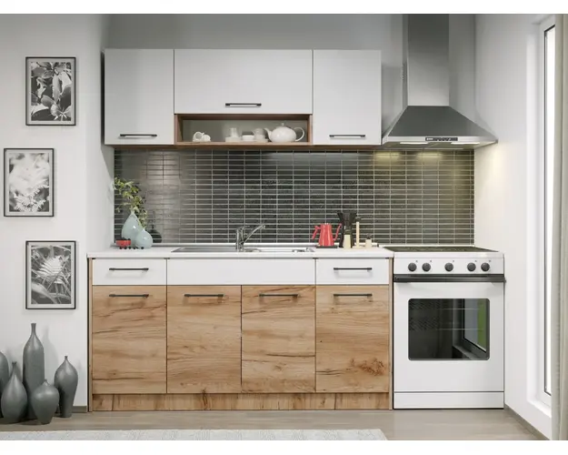 Set Mobila Bucatarie Gastro 160 Alb/Stejar - C21