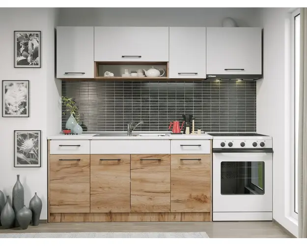 Set Mobila Bucatarie Gastro 220 Alb/Stejar - C20