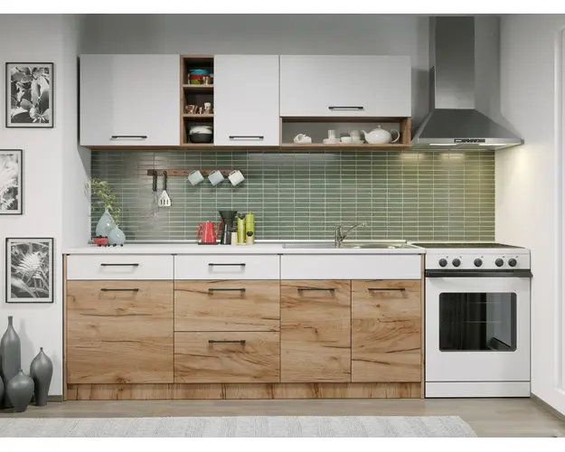 Set Mobila Bucatarie Gastro 200 Alb/Stejar - C01