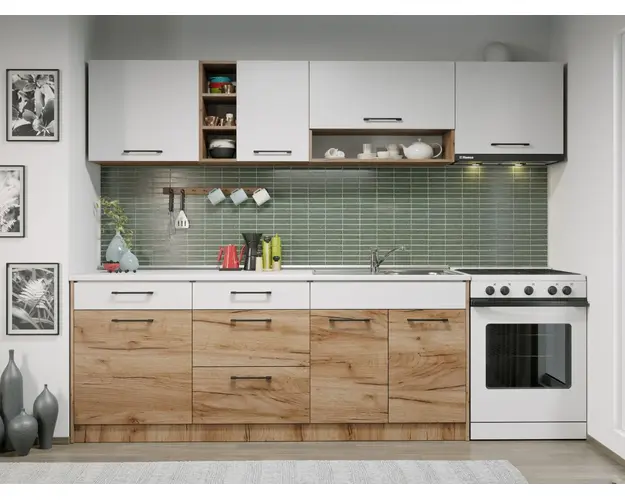 Set Mobila Bucatarie Gastro 260 Alb/Stejar - C03