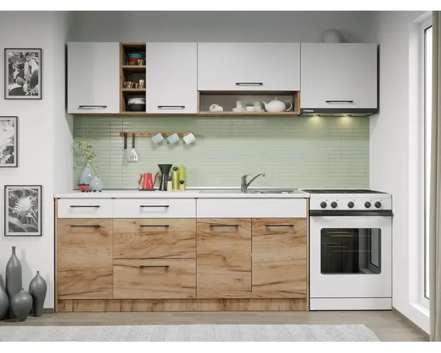 Set Mobila Bucatarie Gastro 240 Alb/Stejar - C04