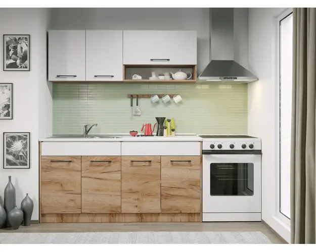 Set Mobila Bucatarie Gastro 160 Alb/Stejar - C07