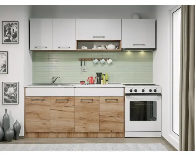 Set Mobila Bucatarie Gastro 220 Alb/Stejar - C06