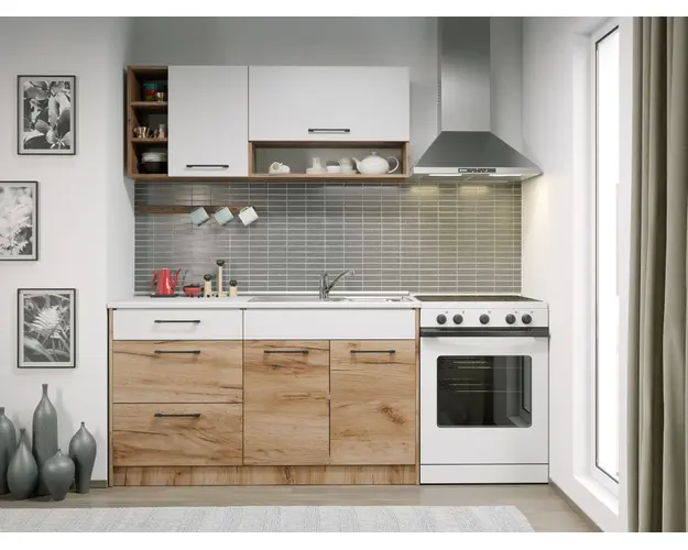 Set Mobila Bucatarie Gastro 140 Alb/Stejar - C09