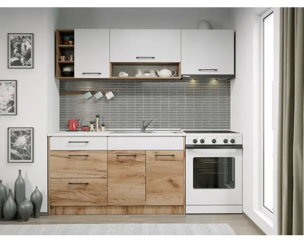 Set Mobila Bucatarie Gastro 200 Alb/Stejar - C08