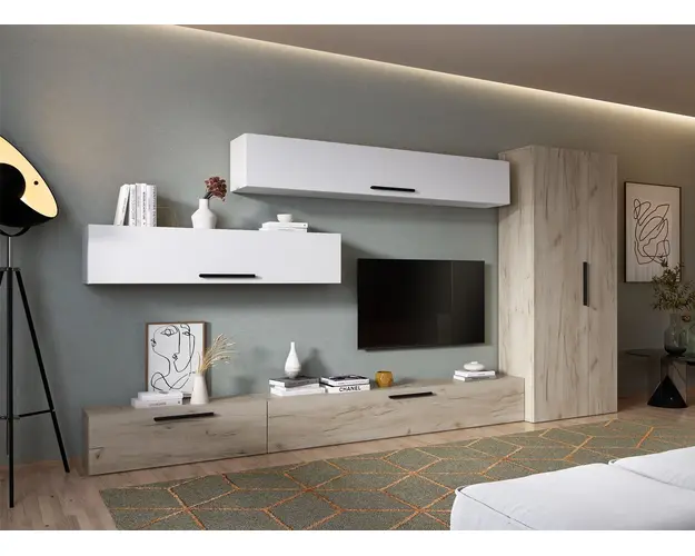 Living Pati 003 - Mobila Sufragerie Alba + Stejar