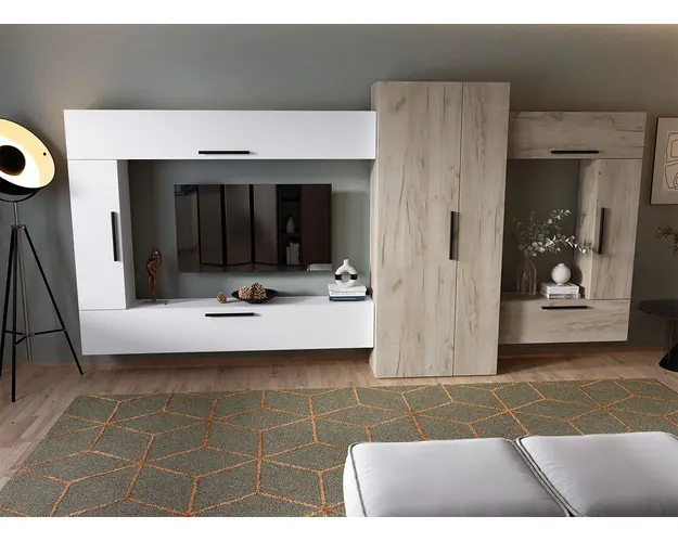 Living Pati 009 - Mobila Sufragerie Alb + Stejar