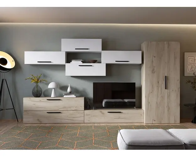 Living Pati 015 - Mobila Sufragerie Alb + Stejar