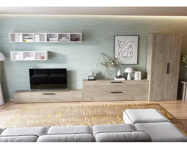 Living Pati 097 - Mobila Sufragerie Alba + Stejar