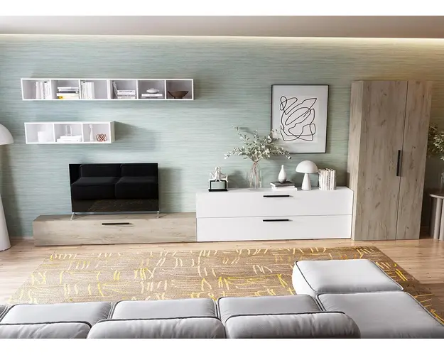 Living Pati 098 - Mobila Sufragerie Alba + Stejar