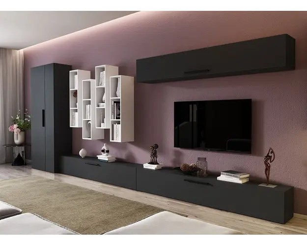 Living Pati 114 - Mobila Sufragerie Gri Antracit + Alb