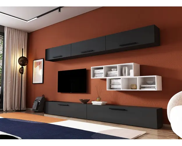 Living Pati 124 - Mobila Sufragerie Gri Antracit + Alb