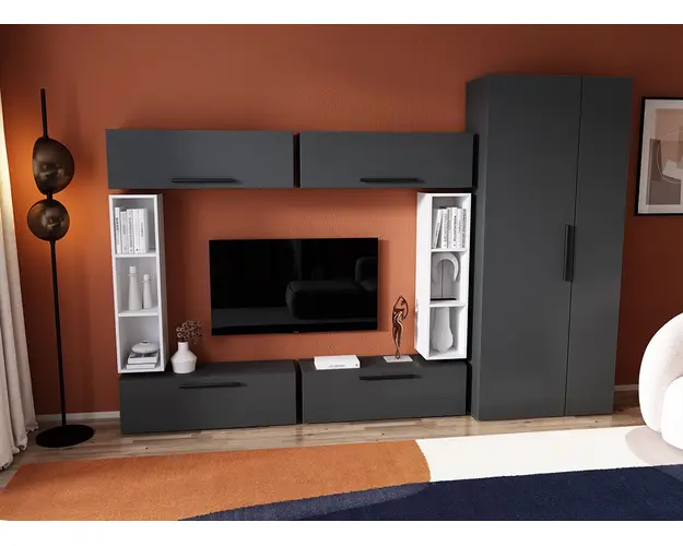 Living Pati 126 - Mobila Sufragerie Gri Antracit + Alb
