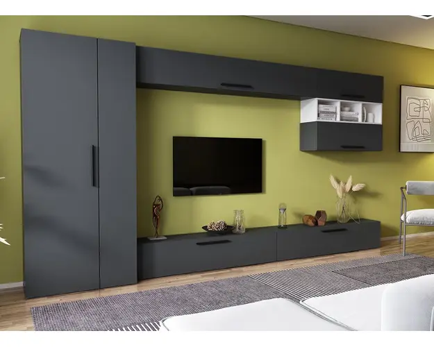 Living Pati 134 - Mobila Sufragerie Gri Antracit + Alb