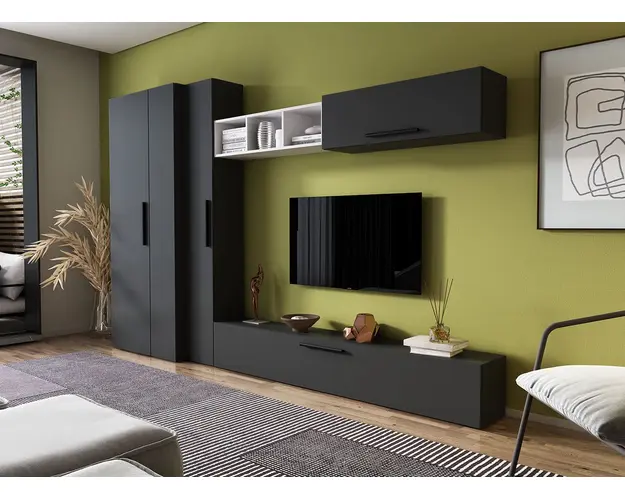 Living Pati 136 - Mobila Sufragerie Gri Antracit + Alb
