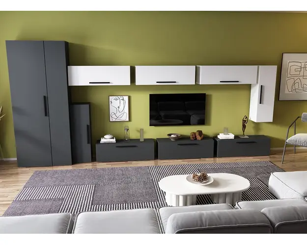 Living Pati 140 - Mobila Sufragerie Gri Antracit + Alb