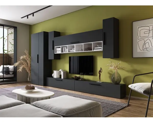 Living Pati 142 - Mobila Sufragerie Gri Antracit + Alb