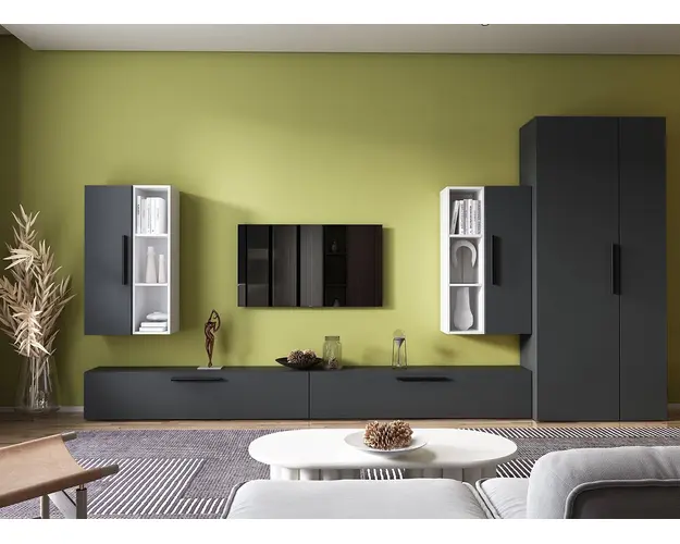 Living Pati 144 - Mobila Sufragerie Gri Antracit + Alb