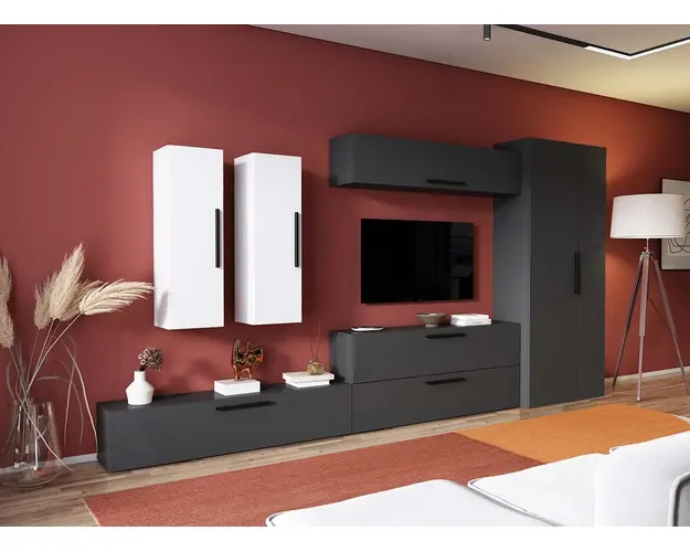 Living Pati 147 - Mobila Sufragerie Gri Antracit + Alb