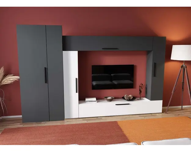 Living Pati 155 - Mobila Sufragerie Gri Antracit + Alb