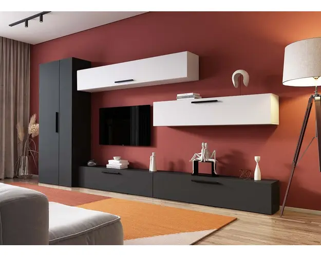 Living Pati 159 - Mobila Sufragerie Gri Antracit + Alb