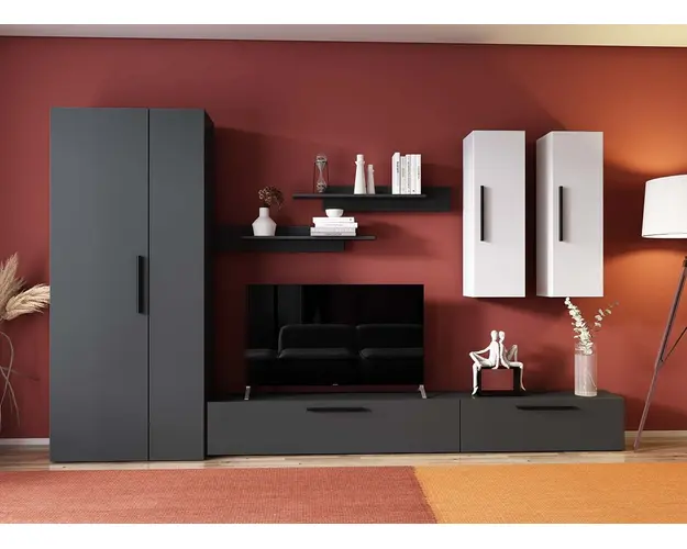 Living Pati 163 - Mobila Sufragerie Gri Antracit + Alb