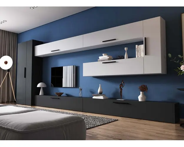 Living Pati 179 - Mobila Sufragerie Gri Antracit + Alb