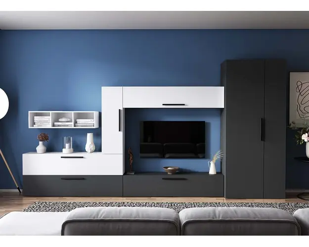 Living Pati 183 - Mobila Sufragerie Gri Antracit + Alb