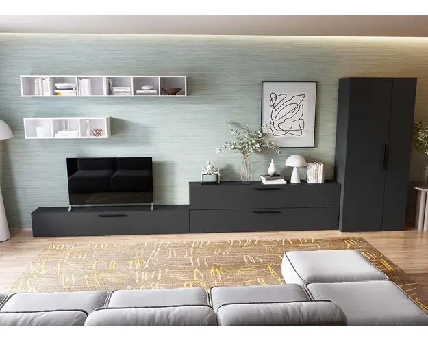 Living Pati 194 - Mobila Sufragerie Gri Antracit + Alb