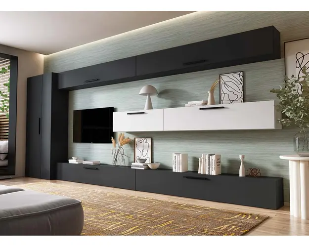 Living Pati 197 - Mobila Sufragerie Gri Antracit + Alb