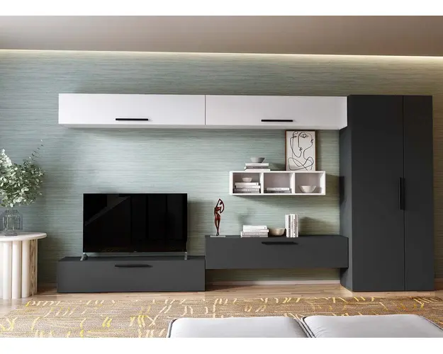 Living Pati 201 - Mobila Sufragerie Gri Antracit + Alb